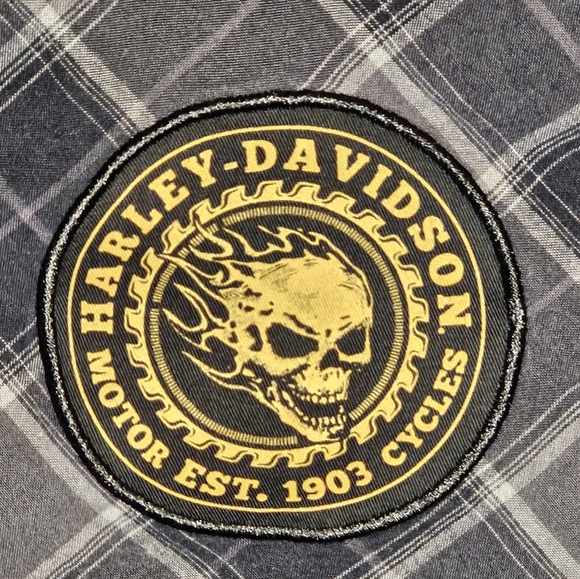 Harley Davidson Short Sleeve Button Up Shirt 3XL Black  Plaid With Flaming Skull - Picture 10 of 12